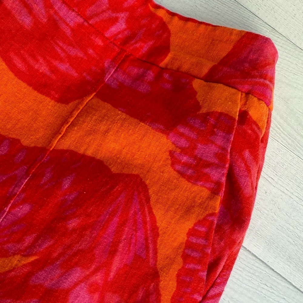 Scoop High Waist Wide Leg Red & Orange Printed Linen Blend S - Picture 8 of 11